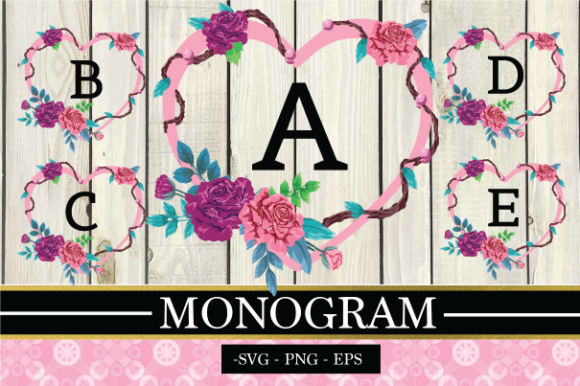 Pink and Purple Floral Heart Monogram Graphics