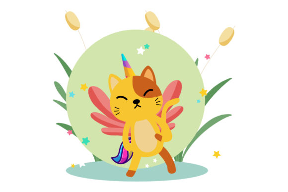 Unicorn Cats Cartoon Floral Background Graphics and Illustrations Review