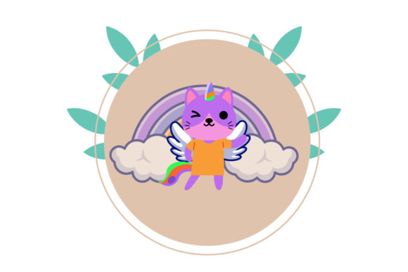 Unicorn Cute Cats Circle Floral